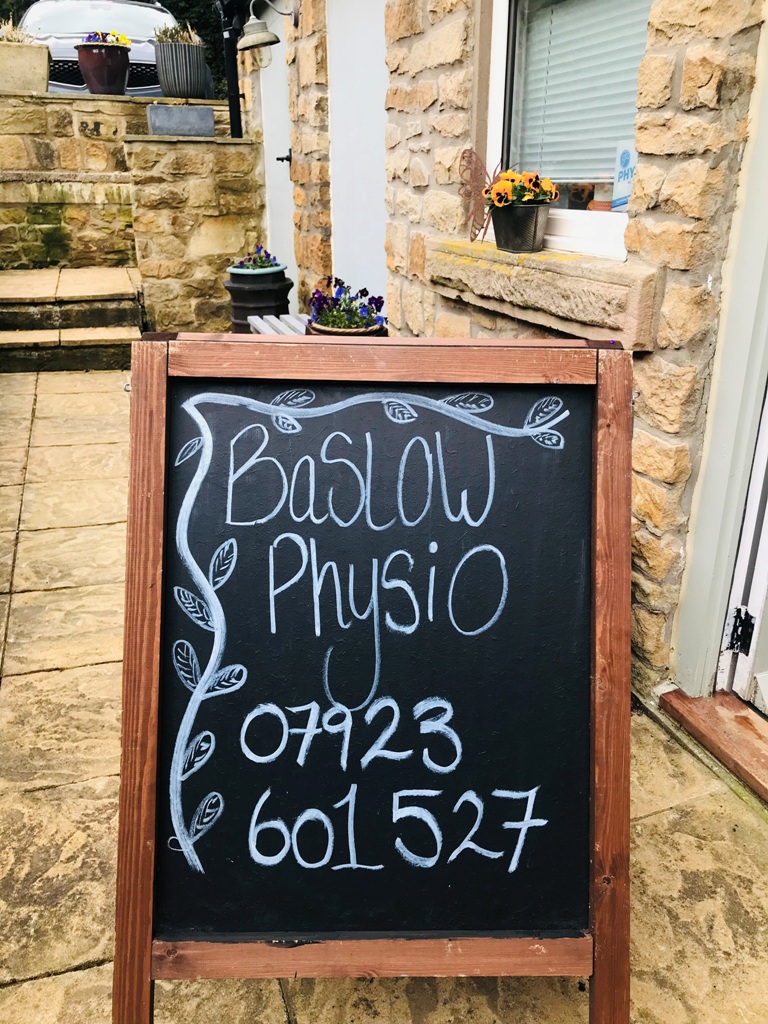The blackboard outside Baslow Physiotherapy Clinic