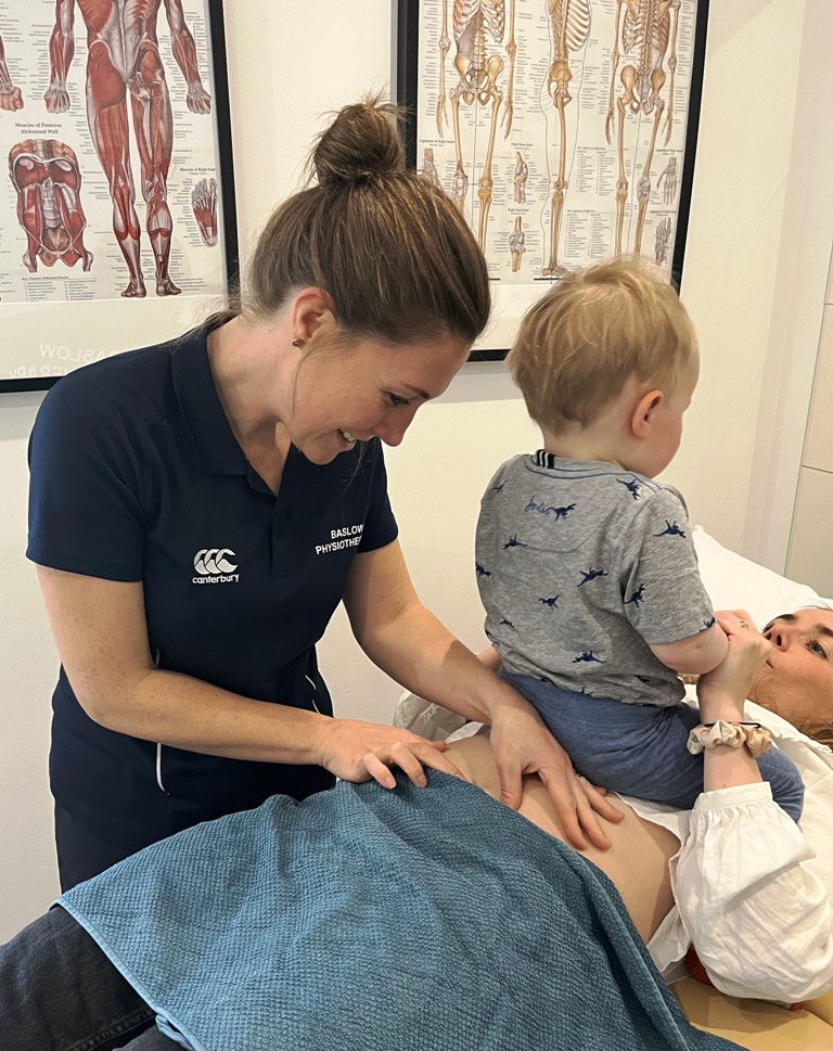 Sarah Titman of Baslow Physiotherpay carrying out a New Mum MOT, womens health physio