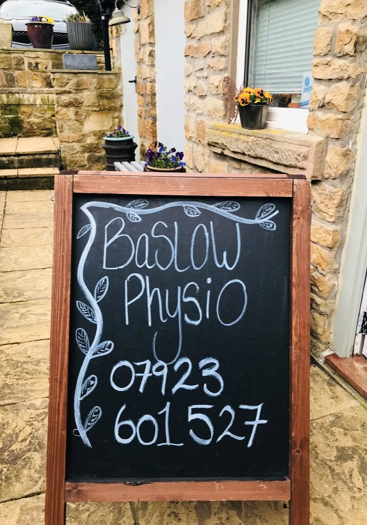 The blackboard outside Baslow Physiotherapy Clinic